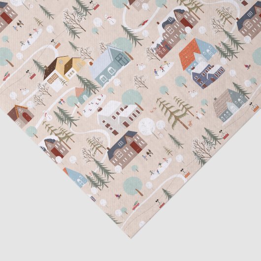 Gezellig Winter Village Scene Patroon Tissuepapier (Detail)