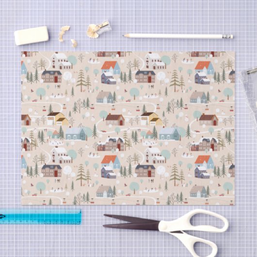 Gezellig Winter Village Scene Patroon Tissuepapier (Craft)