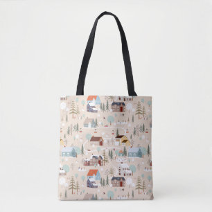 Gezellig Winter Village Scene Patroon Tote Bag