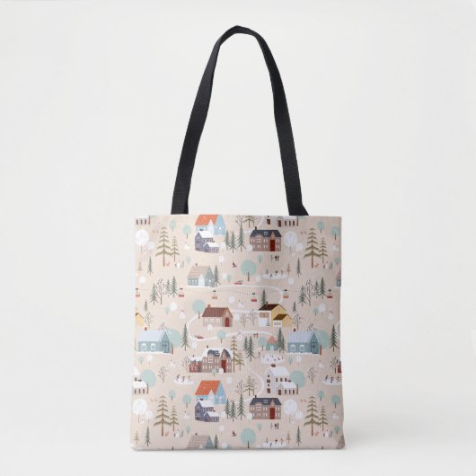Gezellig Winter Village Scene Patroon Tote Bag (Voorkant)