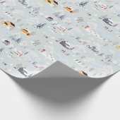 Gezellig Winter Wonderland Schaatspatroon Cadeaupapier (Hoek)