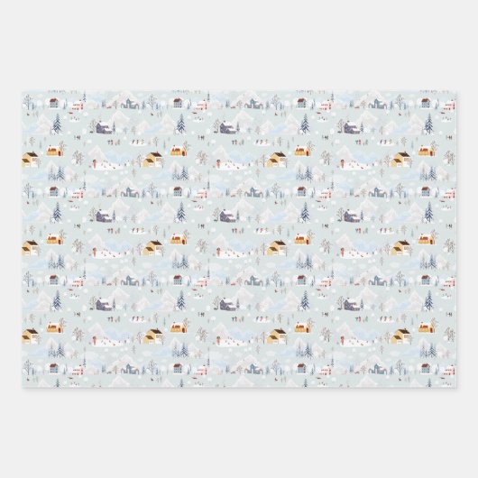 Gezellig Winter Wonderland Schaatspatroon Inpakpapier Vel (Voorkant 3)