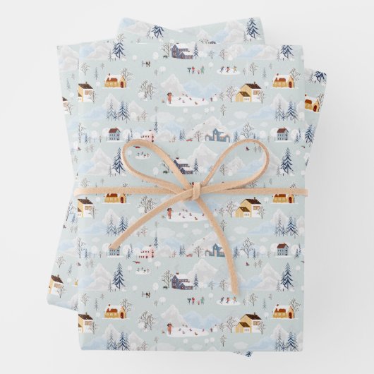 Gezellig Winter Wonderland Schaatspatroon Inpakpapier Vel (In situ)