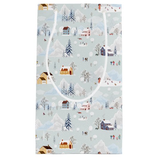 Gezellig Winter Wonderland Schaatspatroon Klein Cadeauzakje (Voorkant)