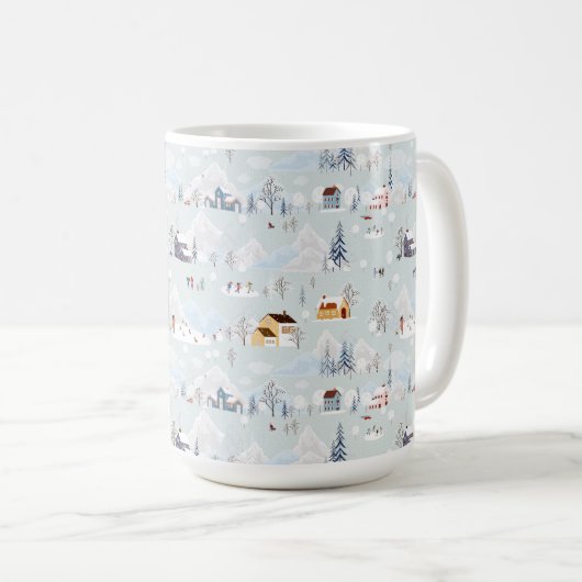 Gezellig Winter Wonderland Schaatspatroon Koffiemok (Voorkant rechts)