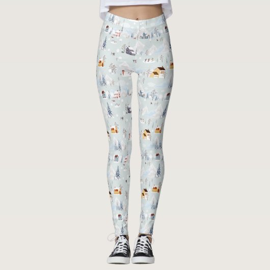 Gezellig Winter Wonderland Schaatspatroon Leggings (Voorkant)