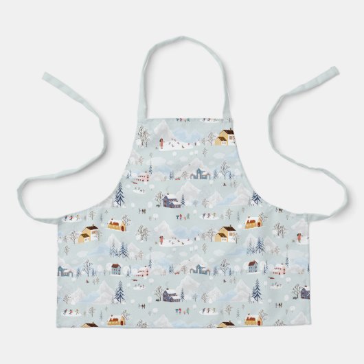 Gezellig Winter Wonderland Schaatspatroon Schort (Voorkant)