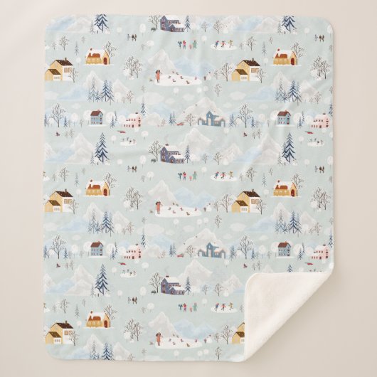 Gezellig Winter Wonderland Schaatspatroon Sherpa Deken (Voorkant)