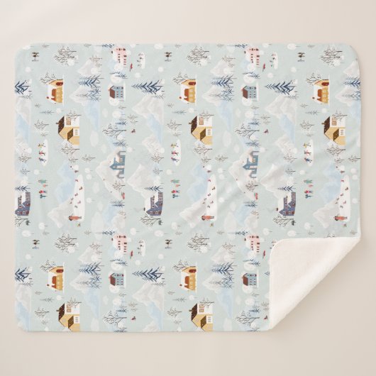 Gezellig Winter Wonderland Schaatspatroon Sherpa Deken (Voorkant (horizontaal))