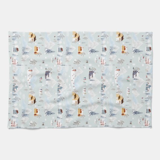 Gezellig Winter Wonderland Schaatspatroon Theedoek (Horizontaal)