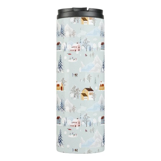Gezellig Winter Wonderland Schaatspatroon Thermosbeker (Achterkant)
