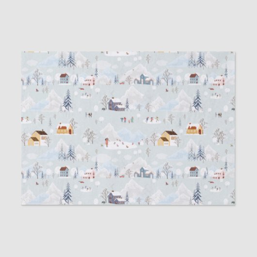 Gezellig Winter Wonderland Schaatspatroon Tissuepapier (Voorkant)
