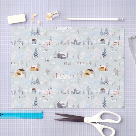 Gezellig Winter Wonderland Schaatspatroon Tissuepapier (Craft)