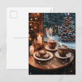 Gezellig Wintercafé met warme cacao en koekjes Feestdagenkaart (Voorkant / Achterkant)