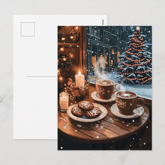 Gezellig Wintercafé met warme cacao en koekjes Feestdagenkaart (Voorkant / Achterkant)
