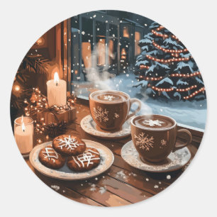 Gezellig Wintercafé met warme cacao en koekjes Ronde Sticker