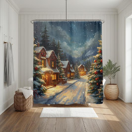 Gezellig Winterdorp Kerstbadkamer Gordijn