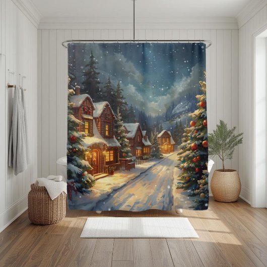 Gezellig Winterdorp Kerstbadkamer Gordijn