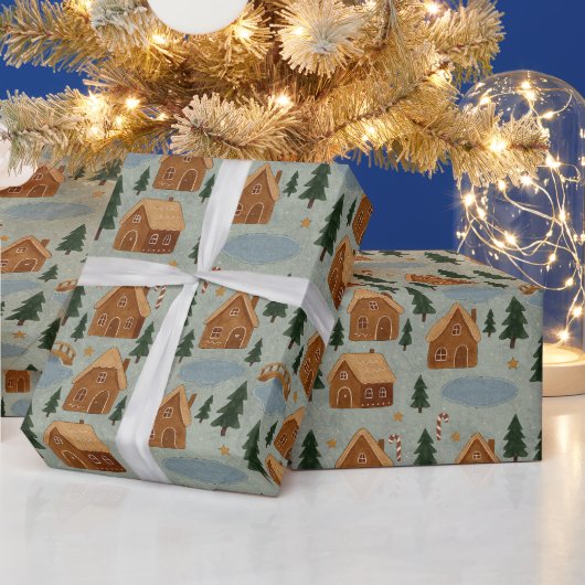 Gezellig Winterdorp Patroon Inpakpapier (Feestdagen)