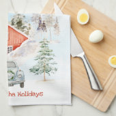 Gezellig Winterhuis en Vintage Car Kerstmis Theedoek (Quarter Fold)