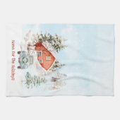 Gezellig Winterhuis en Vintage Car Kerstmis Theedoek (Horizontaal)