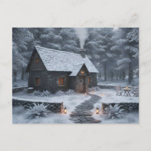 Gezellig winterhuisje in de bossen  briefkaart