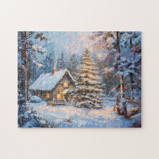 Gezellig winterhuisje met kerstboom legpuzzel (Horizontaal)