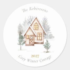 Gezellig Winterhuisje Persoonlijke Kerstmis Ronde Sticker