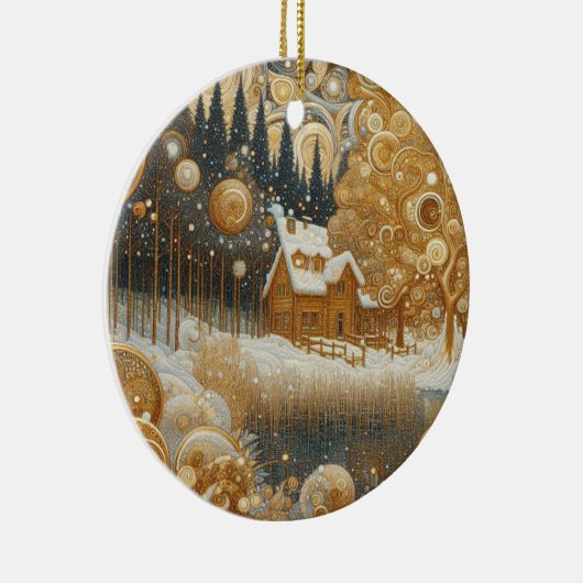 "Gezellig winterverblijf" Keramisch Ornament (Rechts)