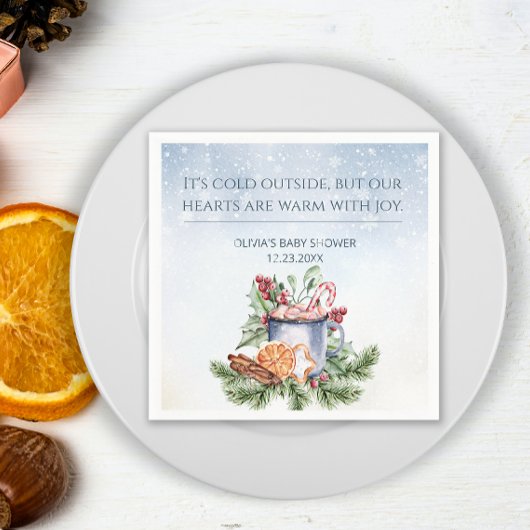Gezellig winterwarm cacao sneeuwrijk Baby shower Servet
