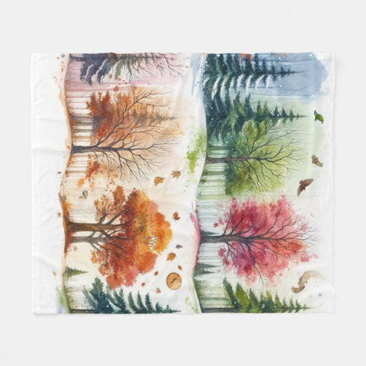 Gezellige 4 - Seizoenen Digitale Waterverf Fleece Deken (Voorkant (Horizontaal))