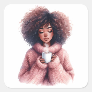 Gezellige Afro-meisje – Watercolor Winter sticker
