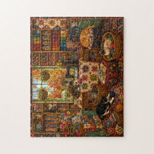 Gezellige ambachtelijke kattenkamer waterverflegpu legpuzzel