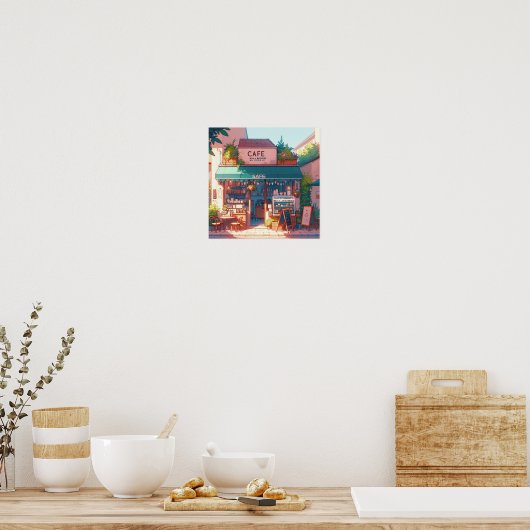 Gezellige Anime Cafe Art Poster (Keuken)