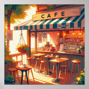 Gezellige Anime Cafe Kunst Poster