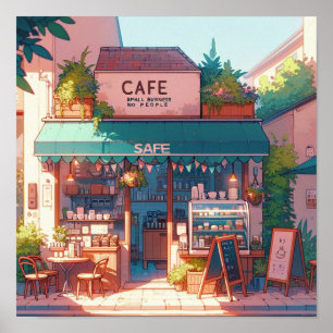Gezellige Anime Cafe Kunst Poster