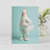 Gezellige antropomorfe kip harige pak slippers kaart (Staand voorkant)