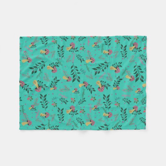 Gezellige Aqua Green Mushrooms en Botanische Patro Fleece Deken (Voorkant (Horizontaal))