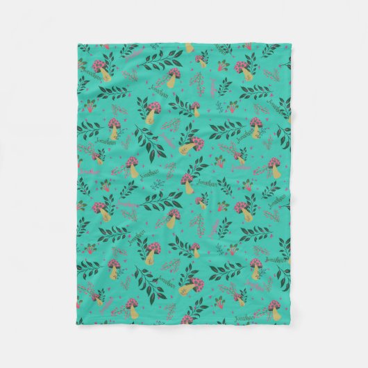 Gezellige Aqua Green Mushrooms en Botanische Patro Fleece Deken (Voorkant)