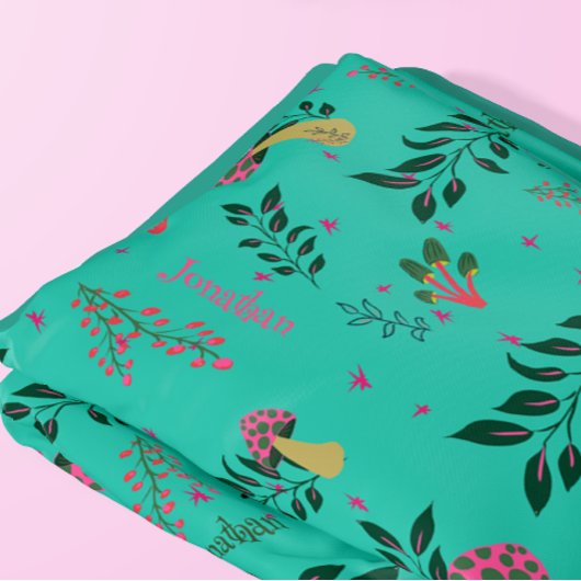 Gezellige Aqua Green Mushrooms en Botanische Patro Fleece Deken