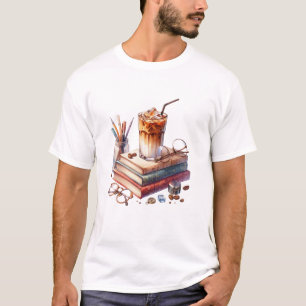 Gezellige Aquarel Ijs Koffie en Oude Boeken Acad T-shirt