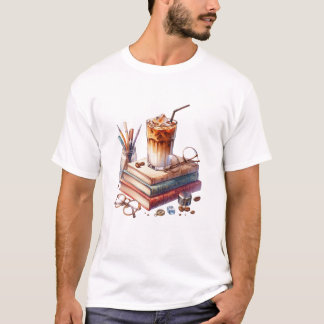 Gezellige Aquarel Ijs Koffie en Oude Boeken Acad T-shirt