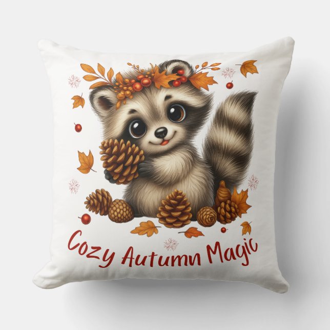 Gezellige Autumn Magic Racoon Kussen (Voorkant)
