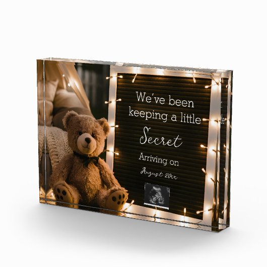 Gezellige avond met teddybeer zwangerschapsaankond fotoblokken (Rechts)