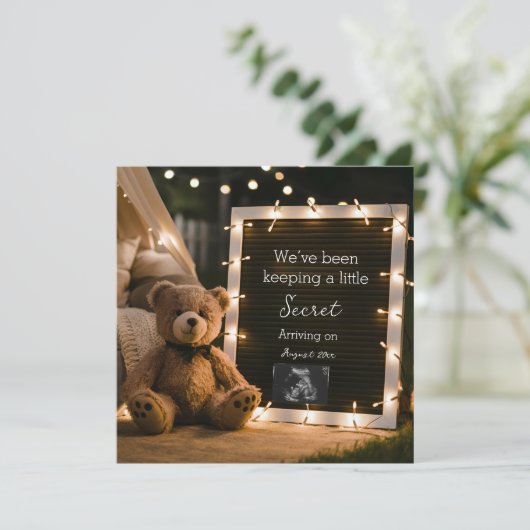 Gezellige avond met teddybeer zwangerschapsaankond kaart (Staand voorkant)