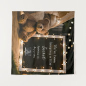 Gezellige avond met teddybeer zwangerschapsaankond wandkleed (Voorkant (horizontaal))