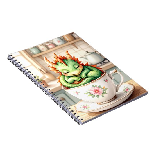 Gezellige Baby Dragon in een theekopje Notitieboek (Rechterzijde)