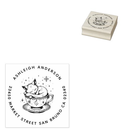 Gezellige Baby Fox Snuggled Teacup Moon Stars Adre Rubberstempel (Gestempeld)