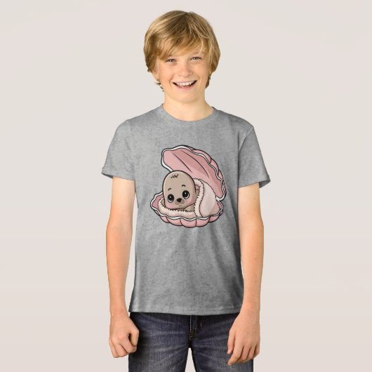 Gezellige Baby Seal in een Roze Zeeschelp Tri-Blend Shirt (Voorkant volledig)