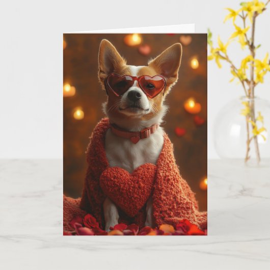 Gezellige Basenji Valentijnsdag Kaart (Gele Bloem)